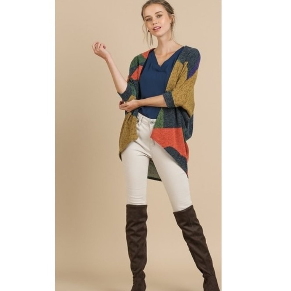 Open Front Scoop Hem Kimono Made in USA v113